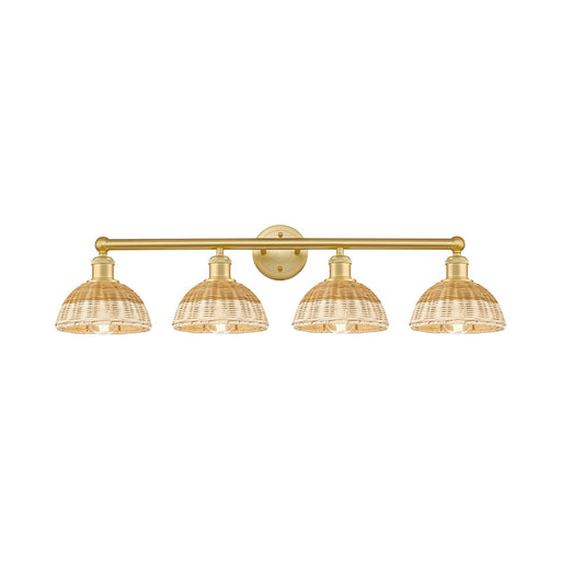 Innovations Bristol Natural II 35in 4-Light Bath Vanity Light | Industrial Satin Gold Steel and Cast Brass with Natural | Model 616-4W-SG-NBD2-75-NAT