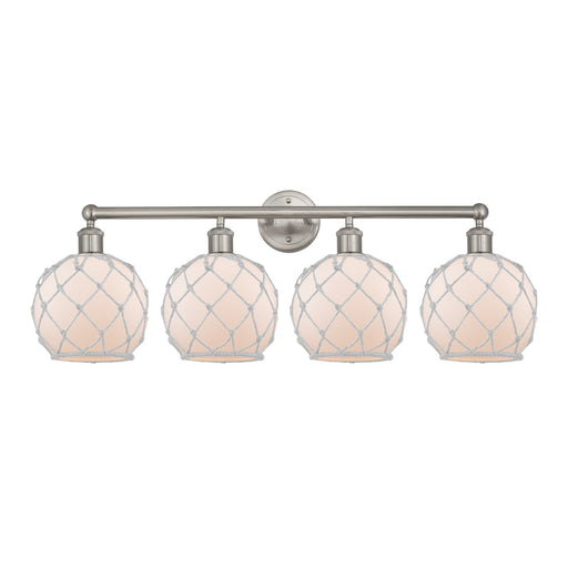Innovations Farmhouse Rope 35in 4-Light Bath Vanity Light | Industrial Brushed Satin Nickel and White Frosted Glass Rope Shade | Model 616-4W-SN-G121-8RW