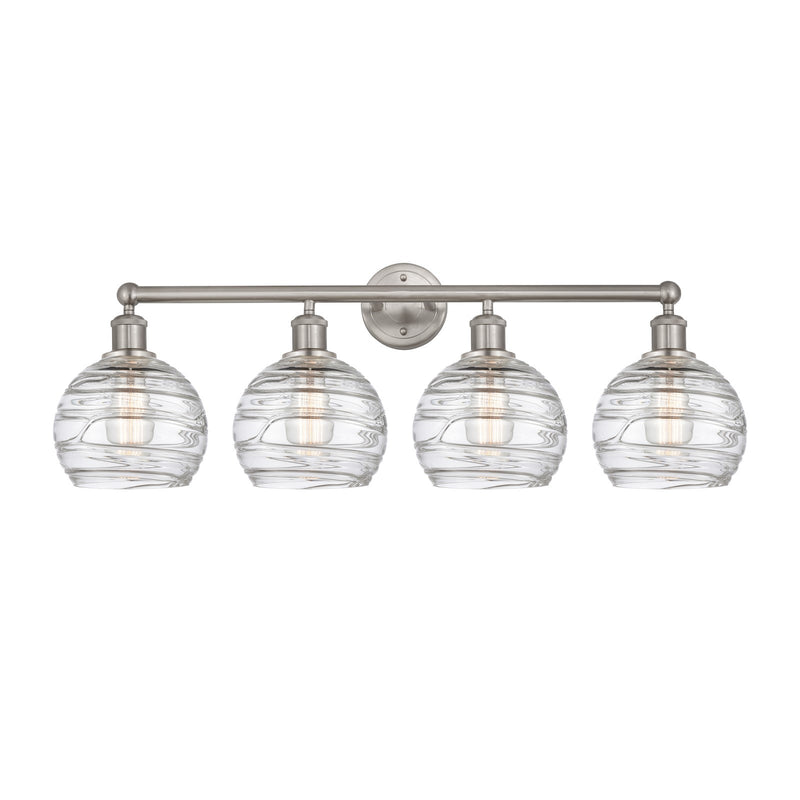 Innovations Athens Deco Swirl 35in 4-Light Bath Vanity Light | Industrial Brushed Satin Nickel and Clear Deco Swirl Glass | Model 616-4W-SN-G1213-8CL