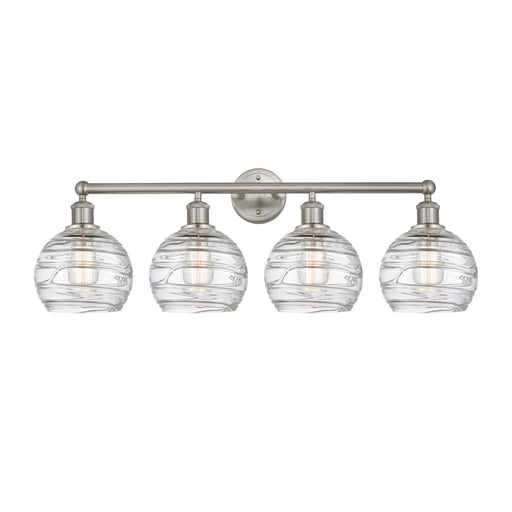 Innovations Athens Deco Swirl 35in 4-Light Bath Vanity Light | Industrial Brushed Satin Nickel and Clear Deco Swirl Glass | Model 616-4W-SN-G1213-8CL