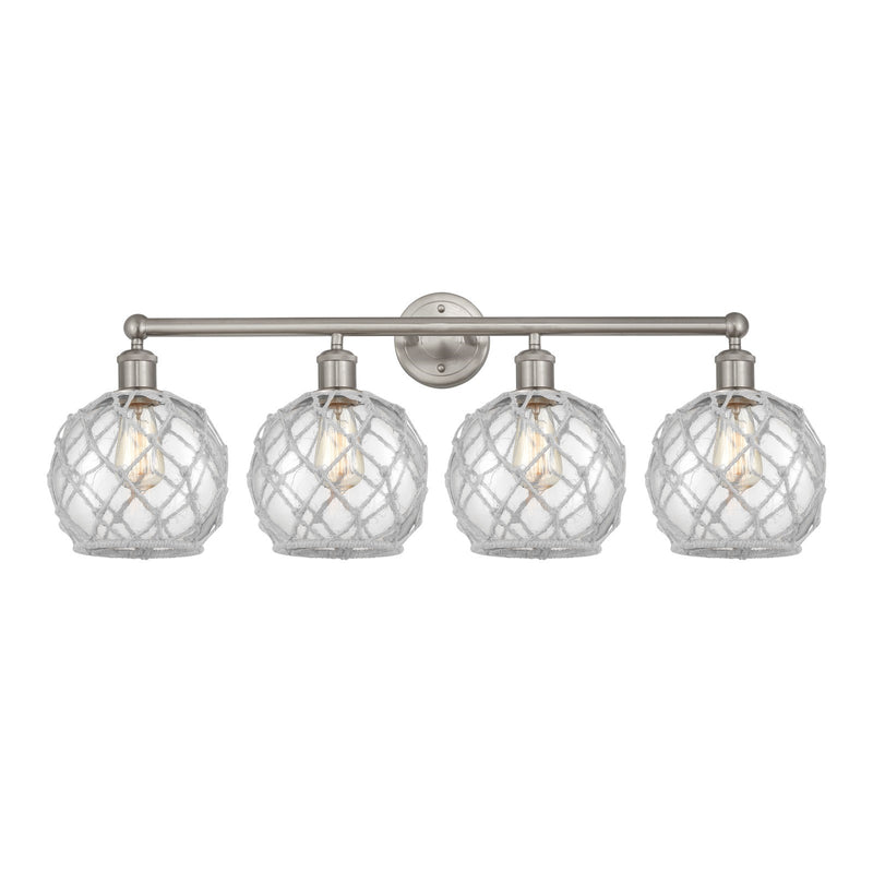 Innovations Farmhouse Rope 35in 4-Light Bath Vanity Light | Industrial Brushed Satin Nickel and Clear Glass with White Rope | Model 616-4W-SN-G122-8RW