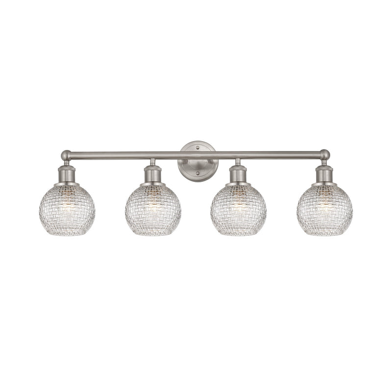 Innovations Athens 33in 4-Light Bath Vanity | Modern Farmhouse Brushed Satin Nickel and Clear Basket Weave Glass | Bathroom | Model 616-4W-SN-G122C-6CL