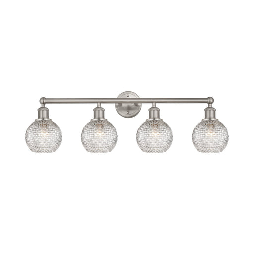 Innovations Athens 33in 4-Light Bath Vanity | Modern Farmhouse Brushed Satin Nickel and Clear Basket Weave Glass | Bathroom | Model 616-4W-SN-G122C-6CL
