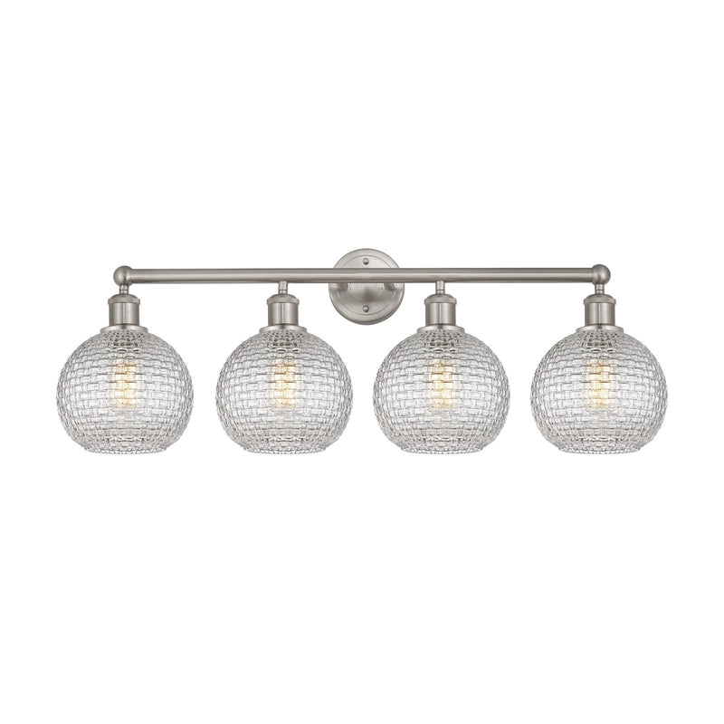 Innovations Athens 35in 4-Light Bath Vanity Light | Modern Farmhouse Satin Nickel and Clear Basket Weave Glass | Bathroom | Model 616-4W-SN-G122C-8CL