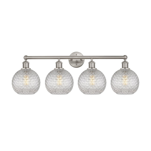 Innovations Athens 35in 4-Light Bath Vanity Light | Modern Farmhouse Satin Nickel and Clear Basket Weave Glass | Bathroom | Model 616-4W-SN-G122C-8CL
