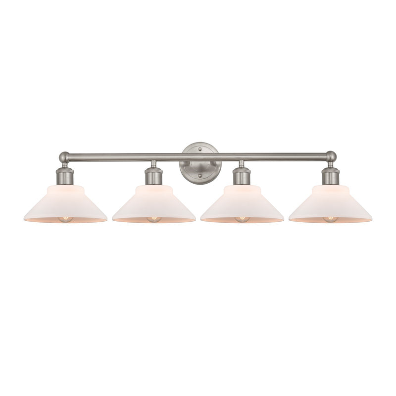 Innovations Orwell 35in 4-Light Bath Vanity Light | Industrial Brushed Satin Nickel and Matte White Glass | Bathroom Vanity | 35.38 | Model 616-4W-SN-G131