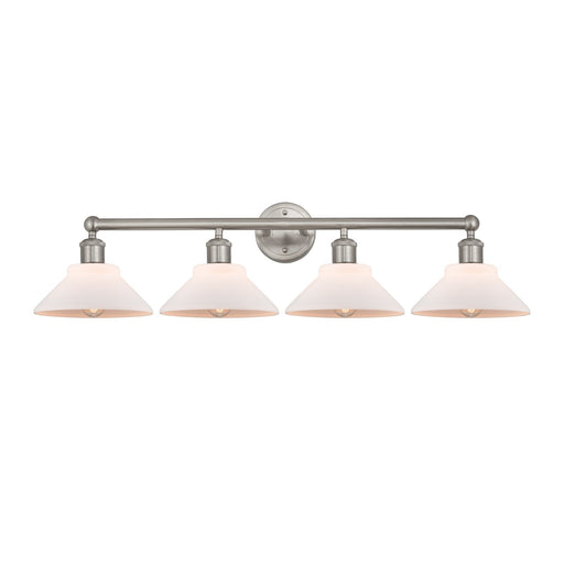 Innovations Orwell 35in 4-Light Bath Vanity Light | Industrial Brushed Satin Nickel and Matte White Glass | Bathroom Vanity | 35.38 | Model 616-4W-SN-G131