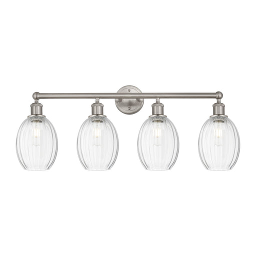 Innovations Preston Bulb 33in 4-Light Bath Vanity Light | Industrial Brushed Satin Nickel and Clear Glass | Bathroom & Powder | Model 616-4W-SN-G459-6CL