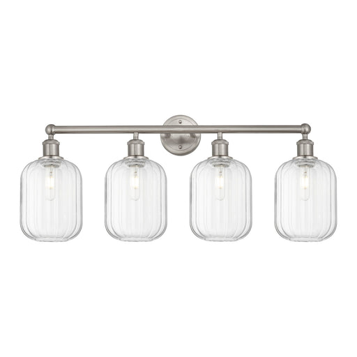 Innovations Preston Cylinder 34in 4-Light Bath Vanity Light | Industrial Brushed Satin Nickel and Clear Glass | Bathroom Vanity | Model 616-4W-SN-G460-7CL