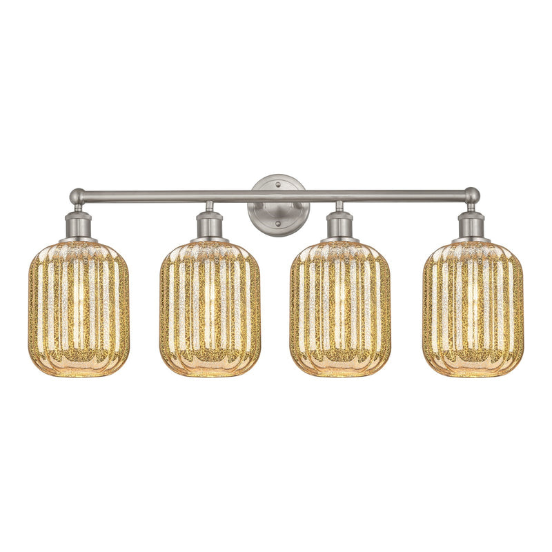 Innovations Preston Cylinder 34in 4-Light Bath Vanity Light | Industrial Brushed Satin Nickel and Mercury Glass | Bathroom | Model 616-4W-SN-G460-7ME