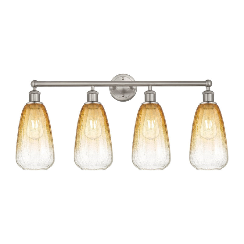 Innovations Brookhaven Almond 33in 4-Light Bath Vanity Light | Industrial Brushed Satin Nickel and Amber Glass | Damp-Rated | Model 616-4W-SN-G480-6AM
