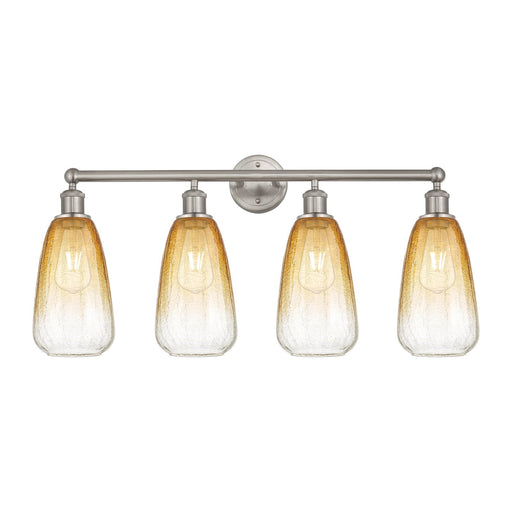 Innovations Brookhaven Almond 33in 4-Light Bath Vanity Light | Industrial Brushed Satin Nickel and Amber Glass | Damp-Rated | Model 616-4W-SN-G480-6AM