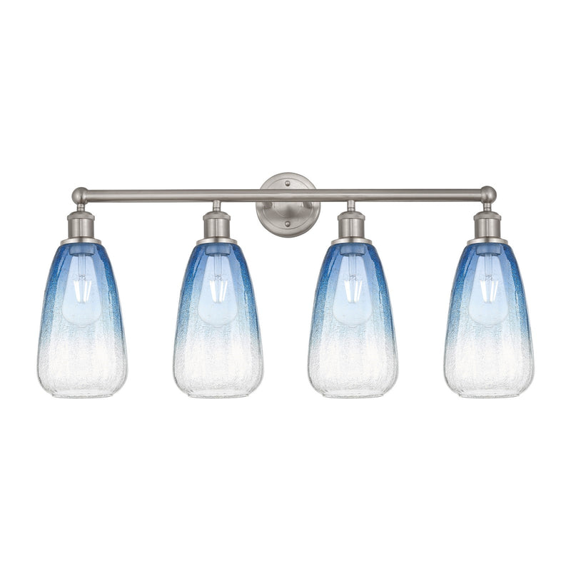 Innovations Brookhaven Almond 33in 4-Light Bath Vanity Light | Industrial Brushed Satin Nickel and Sapphire Blue Glass | Model 616-4W-SN-G480-6SB