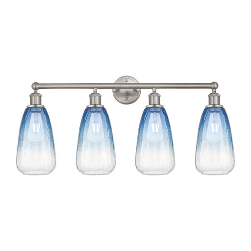 Innovations Brookhaven Almond 33in 4-Light Bath Vanity Light | Industrial Brushed Satin Nickel and Sapphire Blue Glass | Model 616-4W-SN-G480-6SB