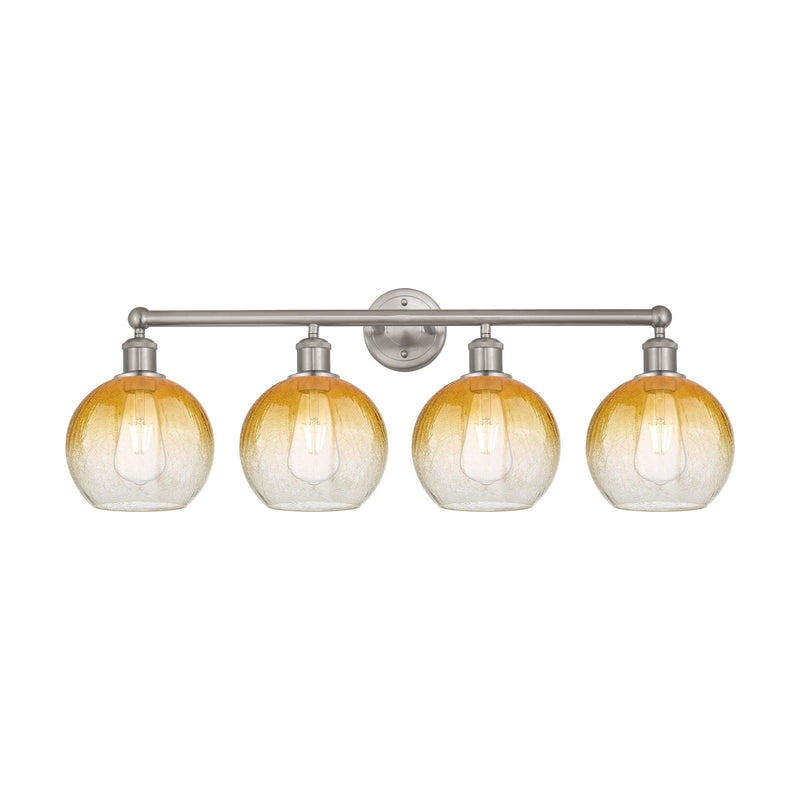 Innovations Brookhaven Globe 35in 4-Light Bath Vanity Light | Industrial Brushed Satin Nickel and Amber Glass | Bathroom Vanity | Model 616-4W-SN-G483-8AM