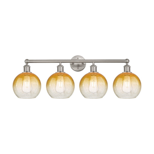 Innovations Brookhaven Globe 35in 4-Light Bath Vanity Light | Industrial Brushed Satin Nickel and Amber Glass | Bathroom Vanity | Model 616-4W-SN-G483-8AM