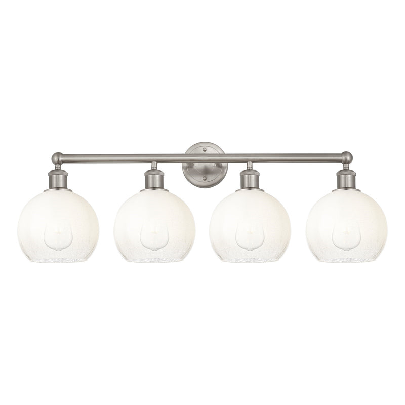 Innovations Brookhaven Globe 35in 4-Light Bath Vanity Light | Industrial Brushed Satin Nickel and Opal Glass | Bathroom Vanity | Model 616-4W-SN-G483-8OP