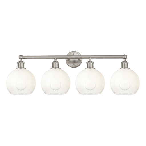 Innovations Brookhaven Globe 35in 4-Light Bath Vanity Light | Industrial Brushed Satin Nickel and Opal Glass | Bathroom Vanity | Model 616-4W-SN-G483-8OP