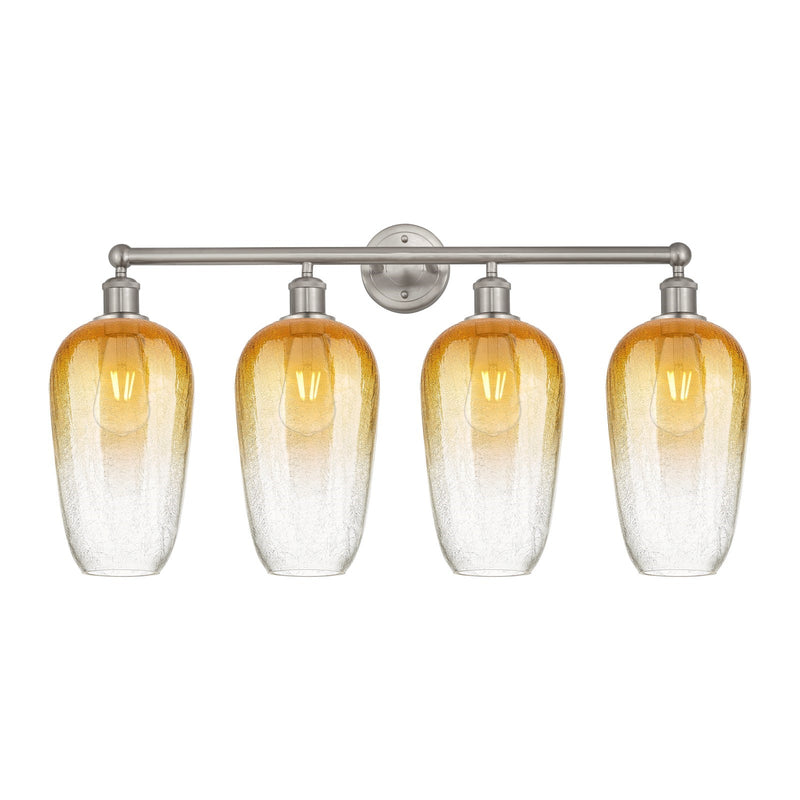 Innovations Brookhaven Flute 34in 4-Light Bath Vanity Light | Industrial Brushed Satin Nickel and Amber Glass | Bathroom Vanity | Model 616-4W-SN-G484-7AM