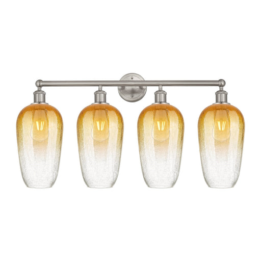 Innovations Brookhaven Flute 34in 4-Light Bath Vanity Light | Industrial Brushed Satin Nickel and Amber Glass | Bathroom Vanity | Model 616-4W-SN-G484-7AM