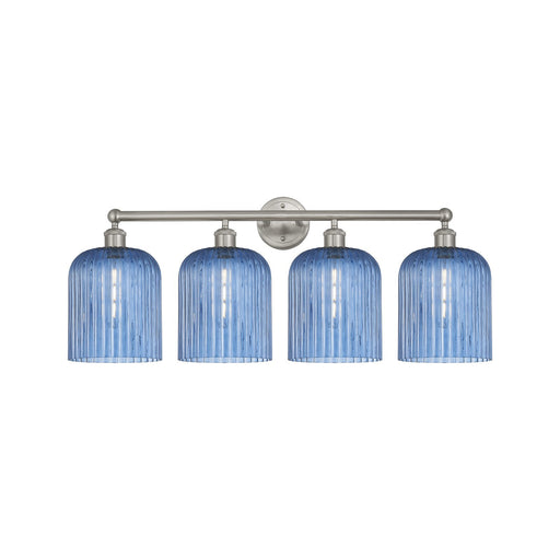 Innovations Bridal Veil 32in 4-Light Bath Vanity Light | Art Nouveau Brushed Satin Nickel and Princess Blue Ribbed Glass | Model 616-4W-SN-G559-8BL