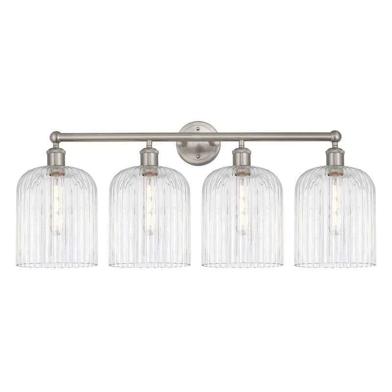 Innovations Bridal Veil 32in 4-Light Bath Vanity Light | Art Nouveau Brushed Satin Nickel Steel and Clear Ribbed Glass | Model 616-4W-SN-G559-8CL