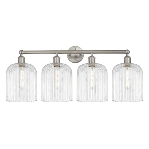 Innovations Bridal Veil 32in 4-Light Bath Vanity Light | Art Nouveau Brushed Satin Nickel Steel and Clear Ribbed Glass | Model 616-4W-SN-G559-8CL