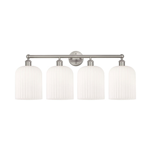 Innovations Bridal Veil 32in 4-Light Bath Vanity Light | Art Nouveau Brushed Satin Nickel and Gloss White Ribbed Glass | Model 616-4W-SN-G559-8GWH