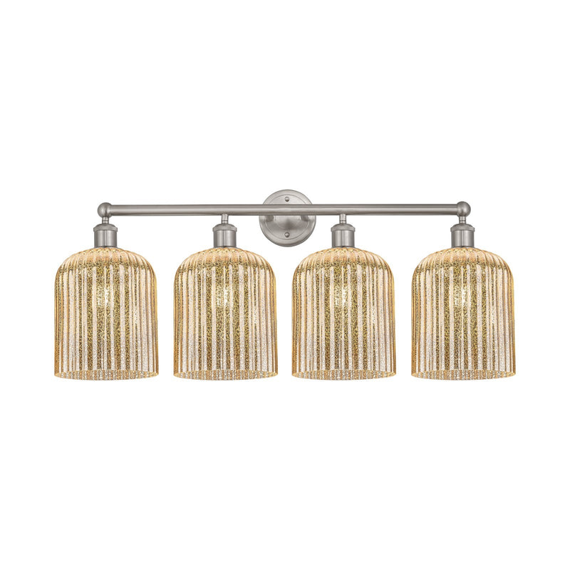Innovations Bridal Veil 32in 4-Light Bath Vanity Light | Art Nouveau Brushed Satin Nickel and Mercury Ribbed Bell Glass | Model 616-4W-SN-G559-8ME