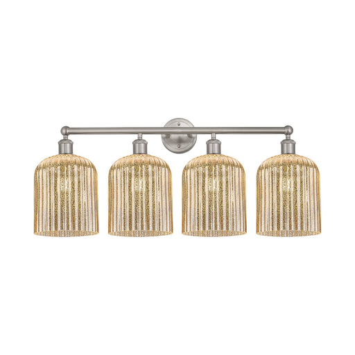 Innovations Bridal Veil 32in 4-Light Bath Vanity Light | Art Nouveau Brushed Satin Nickel and Mercury Ribbed Bell Glass | Model 616-4W-SN-G559-8ME