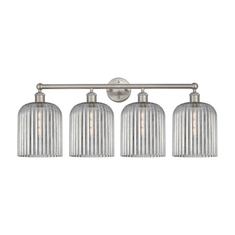 Innovations Bridal Veil 32in 4-Light Bath Vanity Light | Art Nouveau Brushed Satin Nickel and Light Smoke Ribbed Glass | Model 616-4W-SN-G559-8SM