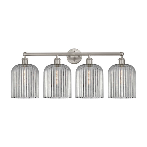 Innovations Bridal Veil 32in 4-Light Bath Vanity Light | Art Nouveau Brushed Satin Nickel and Light Smoke Ribbed Glass | Model 616-4W-SN-G559-8SM