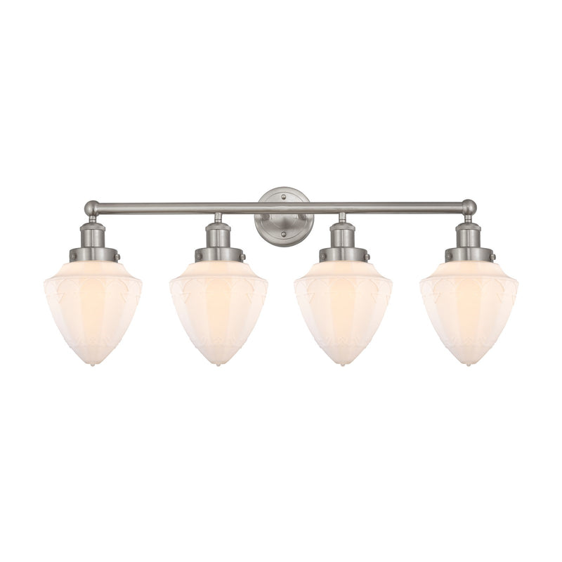 Innovations Bullet 34in 4-Light Bath Vanity | Industrial Brushed Satin Nickel and Matte White Frosted Glass | Bathroom Vanity | Model 616-4W-SN-G661-7