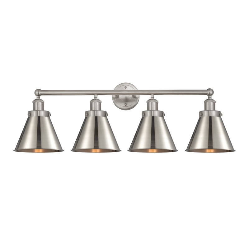 Innovations Appalachian 35in 4-Light Bath Vanity Light | Industrial Brushed Satin Nickel Steel and Cast Brass Metal Shade | Model 616-4W-SN-M13-SN