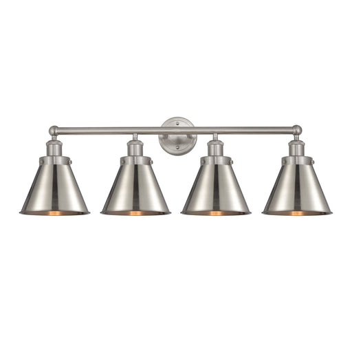 Innovations Appalachian 35in 4-Light Bath Vanity Light | Industrial Brushed Satin Nickel Steel and Cast Brass Metal Shade | Model 616-4W-SN-M13-SN