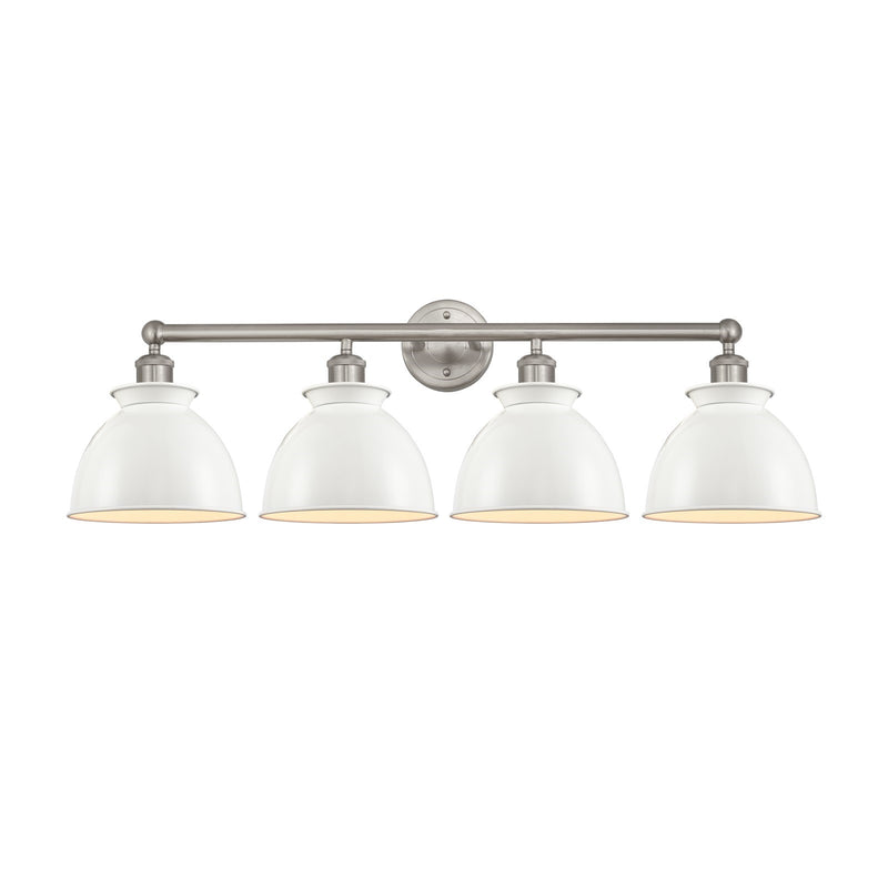 Innovations Adirondack 35in 4-Light Bath Vanity | Industrial Farmhouse Brushed Satin Nickel and Glossy White Metal Shade | Model 616-4W-SN-M14-W