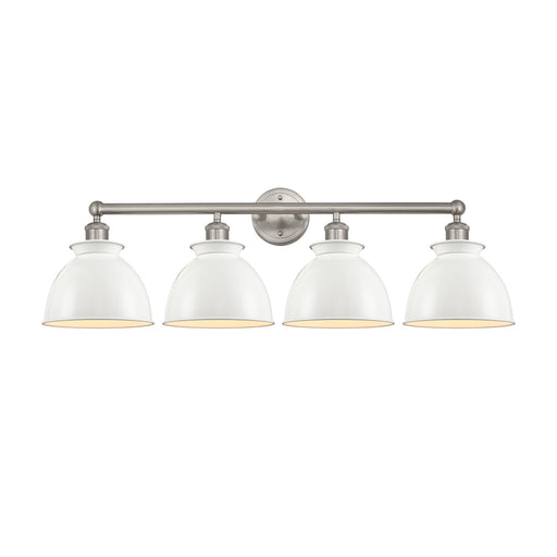 Innovations Adirondack 35in 4-Light Bath Vanity | Industrial Farmhouse Brushed Satin Nickel and Glossy White Metal Shade | Model 616-4W-SN-M14-W