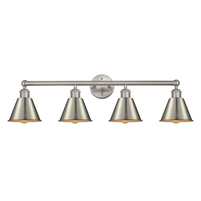 Innovations Lighting Smithfield 34in 4-Light Bath Vanity Light | Industrial Farmhouse Brushed Satin Nickel Metal Cone Shade | Model 616-4W-SN-M8-SN