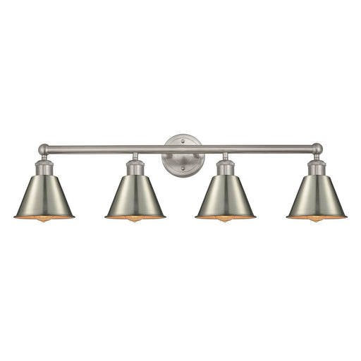Innovations Lighting Smithfield 34in 4-Light Bath Vanity Light | Industrial Farmhouse Brushed Satin Nickel Metal Cone Shade | Model 616-4W-SN-M8-SN