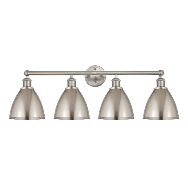 Innovations Bristol 35in 4-Light Bath Vanity Light | Industrial Farmhouse Brushed Satin Nickel Steel and Metal Shade | Model 616-4W-SN-MBD-75-SN