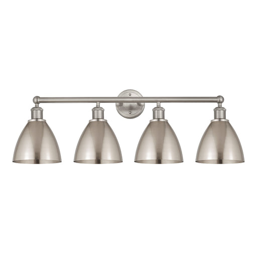 Innovations Bristol 35in 4-Light Bath Vanity Light | Industrial Farmhouse Brushed Satin Nickel Steel and Metal Shade | Model 616-4W-SN-MBD-75-SN