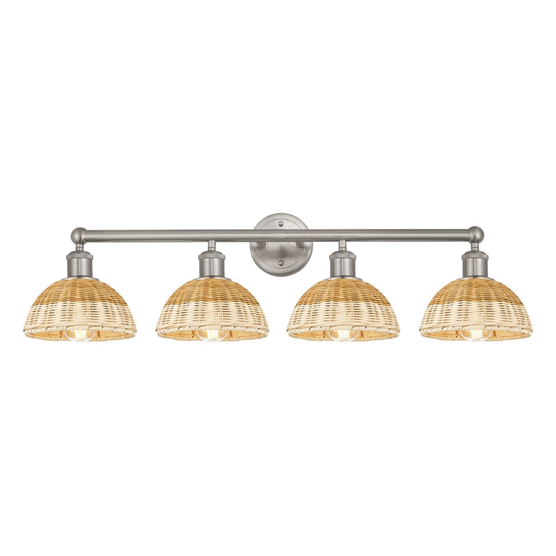 Innovations Lighting Bristol Natural II 35in 4-Light Bath Vanity Light | Industrial Brushed Satin Nickel and Natural Fiber | Model 616-4W-SN-NBD2-75-NAT