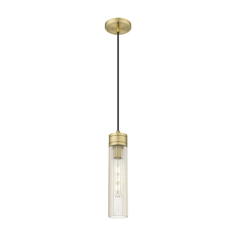 Innovations Boreas 3in 1-Light Mini Pendant | Contemporary Art Deco Antique Brass Steel and Striped Clear Glass | Kitchen | Model 617-1P-AB-G617-11SCL