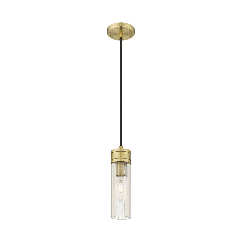 Innovations Boreas 3in 1-Light Mini Pendant | Contemporary Art Deco Antique Brass and Striped Clear Glass | Kitchen Island & | Model 617-1P-AB-G617-8SCL
