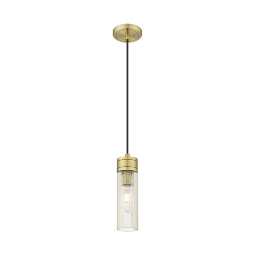 Innovations Boreas 3in 1-Light Mini Pendant | Contemporary Art Deco Antique Brass and Striped Clear Glass | Kitchen Island & | Model 617-1P-AB-G617-8SCL