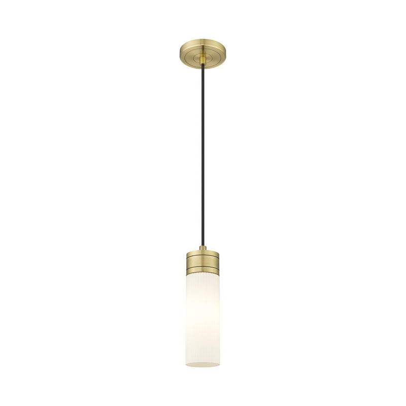 Innovations Boreas 3in 1-Light Mini Pendant | Contemporary Antique Brass and Striped White Frosted Glass | Kitchen Island & | Model 617-1P-AB-G617-8SWH