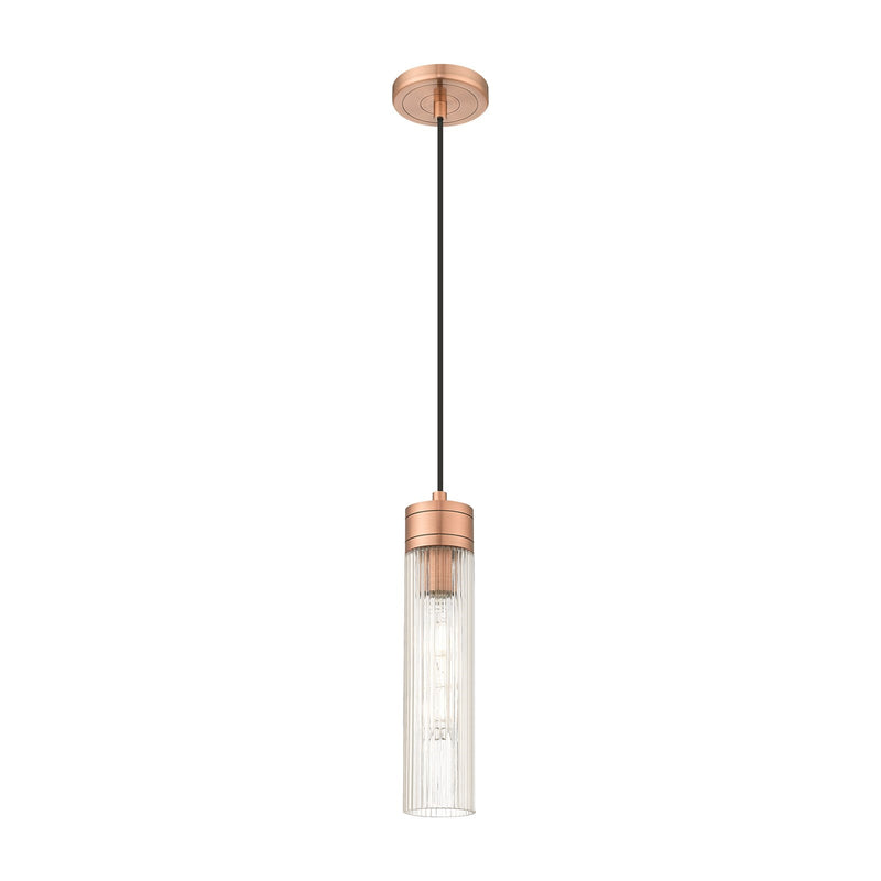Innovations Boreas 3in 1-Light Mini Pendant | Contemporary Art Deco Antique Copper Steel and Striped Clear Glass | Kitchen | Model 617-1P-AC-G617-11SCL
