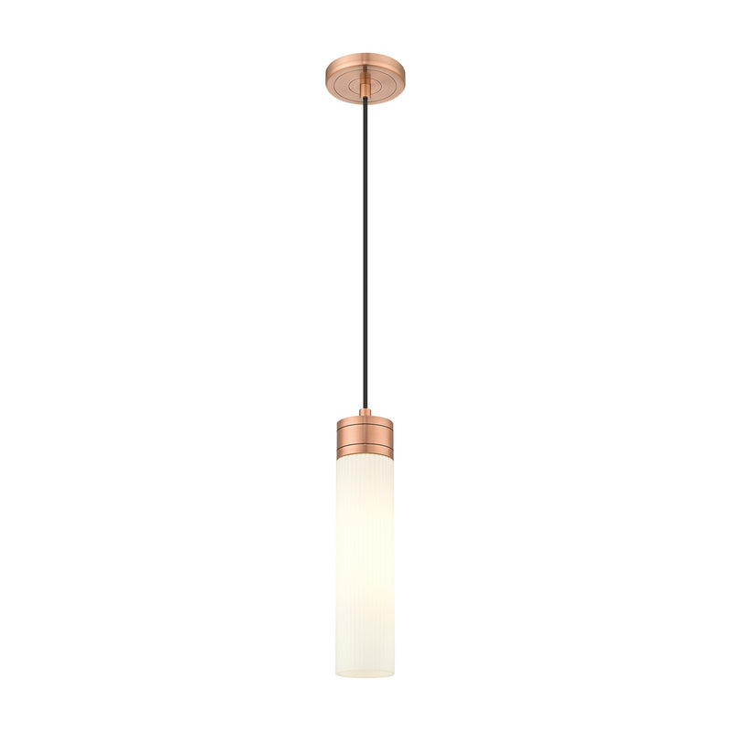 Innovations Boreas 3in 1-Light Mini Pendant | Contemporary Art Deco Antique Copper and Striped White Frosted Glass | Kitchen | Model 617-1P-AC-G617-11SWH