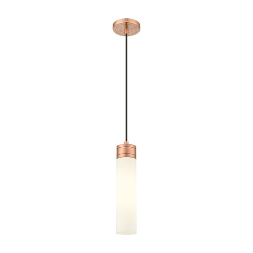 Innovations Boreas 3in 1-Light Mini Pendant | Contemporary Art Deco Antique Copper and Striped White Frosted Glass | Kitchen | Model 617-1P-AC-G617-11SWH