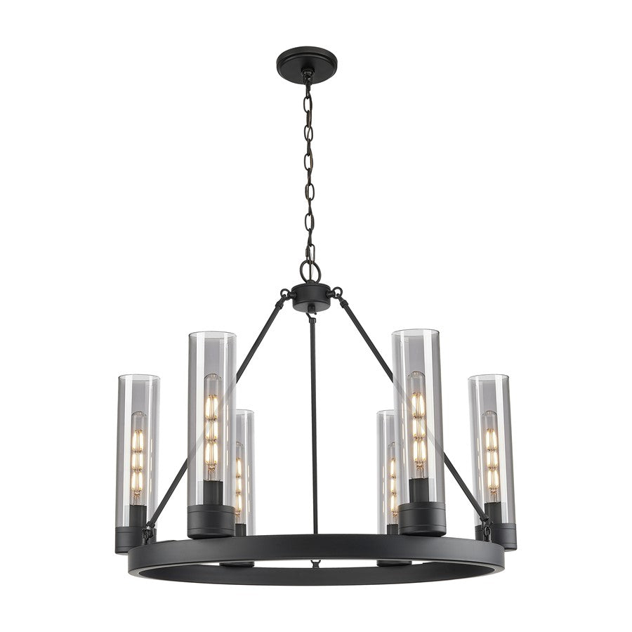 Innovations Boreas 6Lt 29" Chandelier 11" Shade, BK/SM - 617-6CR-BK-G617-11SM